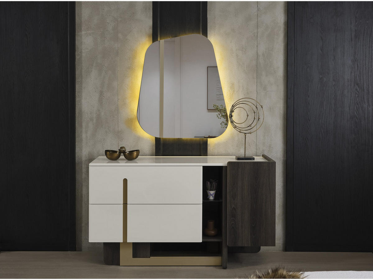 BETTANLAGE PEDRO BROWN Schlafzimmer-Set, 4-teilig, Braun, Bett mit Kopfteil, 2 Nachttische und Kommode - Braun, Leder/Holzwerkstoff (160/200cm) - Villa Möbel