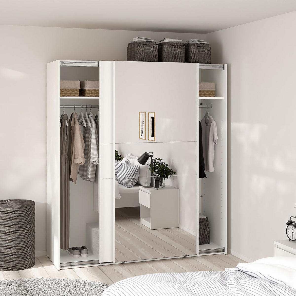 SCHIEBETÜRENSCHRANK, Como, Weiß, Holzwerkstoff, 179 x 67 x 201 cm - Weiß, Holzwerkstoff (179/201/67cm) - ebuy24