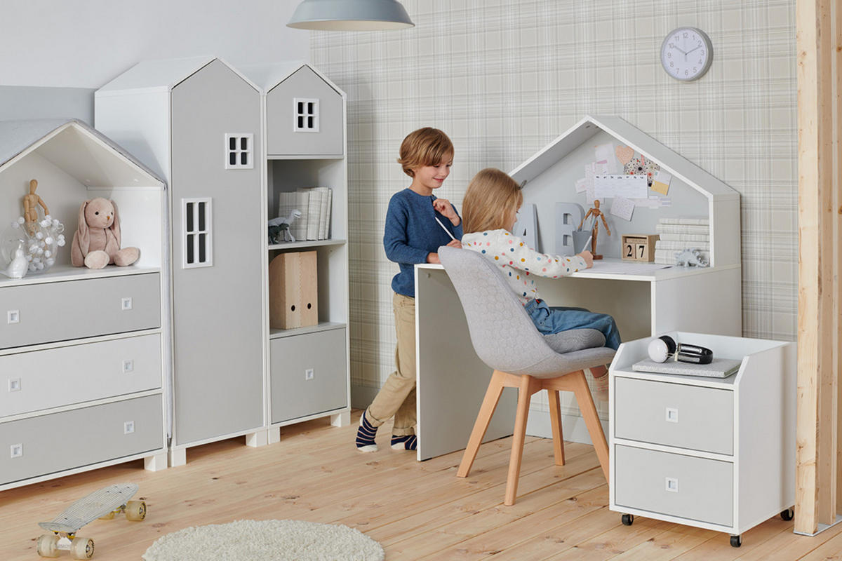 SCHREIBTISCH MIRUM für Kinder, Weiß/Grau - Weiß/Grau, Holz (100/126/60cm) - KONSIMO®