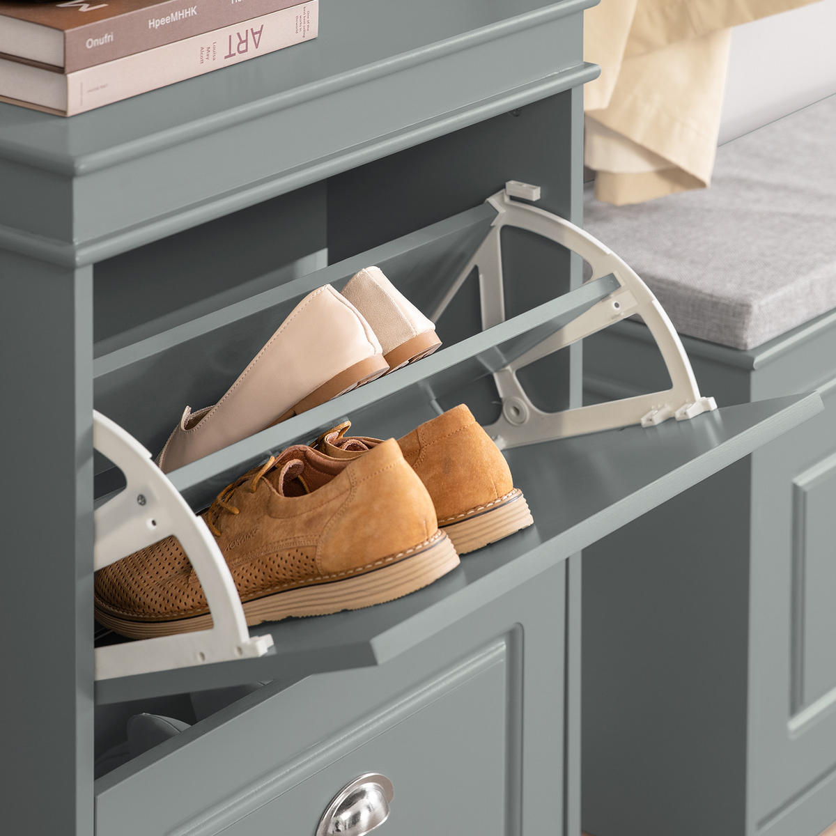 SCHUHSCHRANK Grau - Hellgrau, Holzwerkstoff (53/82/24cm) - SoBuy