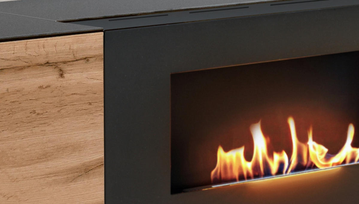 TV-LOWBOARD Wotan Eiche, schwarz 150 cm, TV unterteil mit Kamin - Eichefarben/Schwarz, Holz/Holzwerkstoff (150/47/46cm) - Inn.Furn