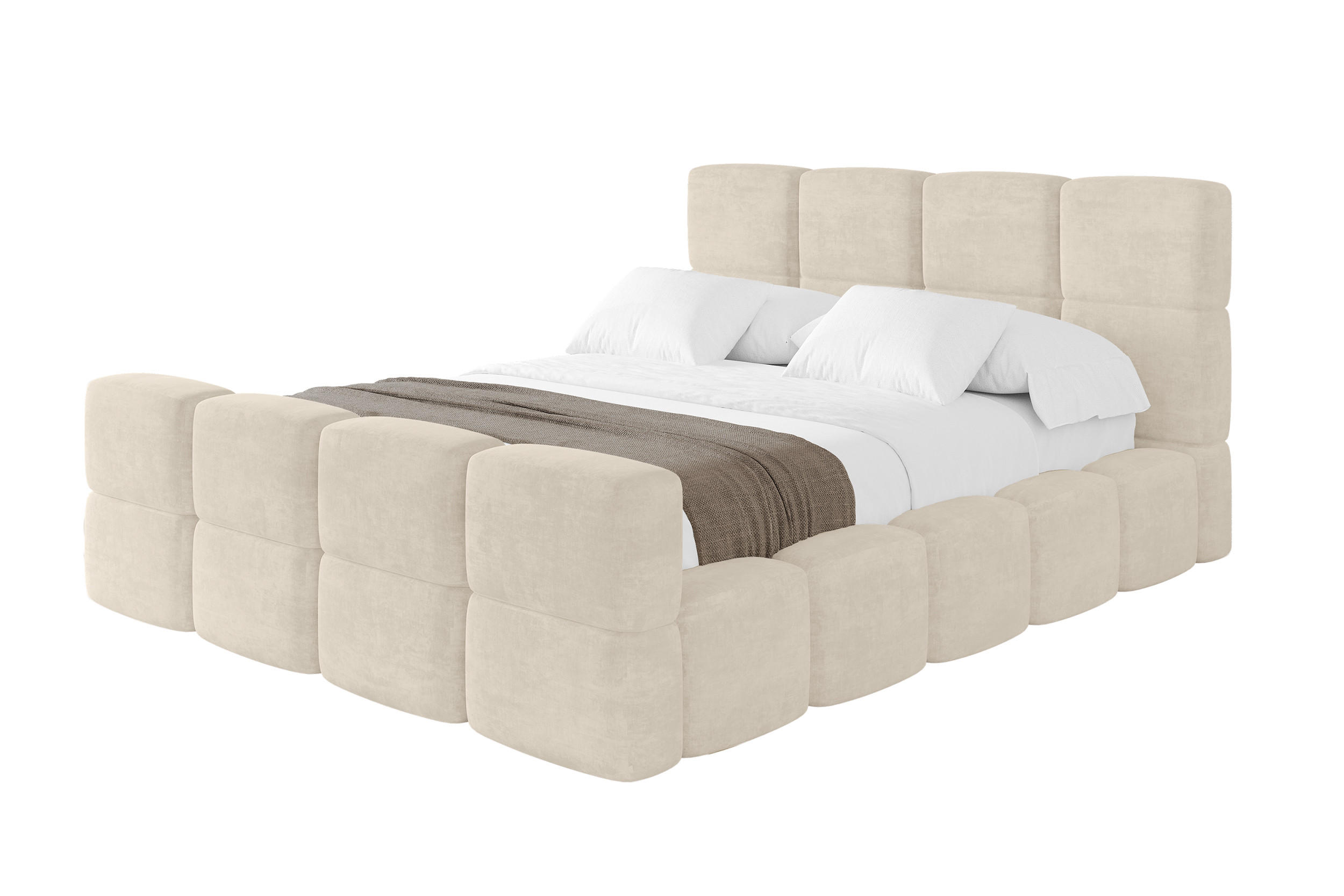 POLSTERBETT mit Bettkasten und Lattenrost, Bett mit Kopfteil, Boxbett ohne Matratze, Doppelbett mit Stauraum - NATA-Z 200x200 Beige - Cappuccino, Holzwerkstoff/Textil (200/200cm) - ALTDECOR