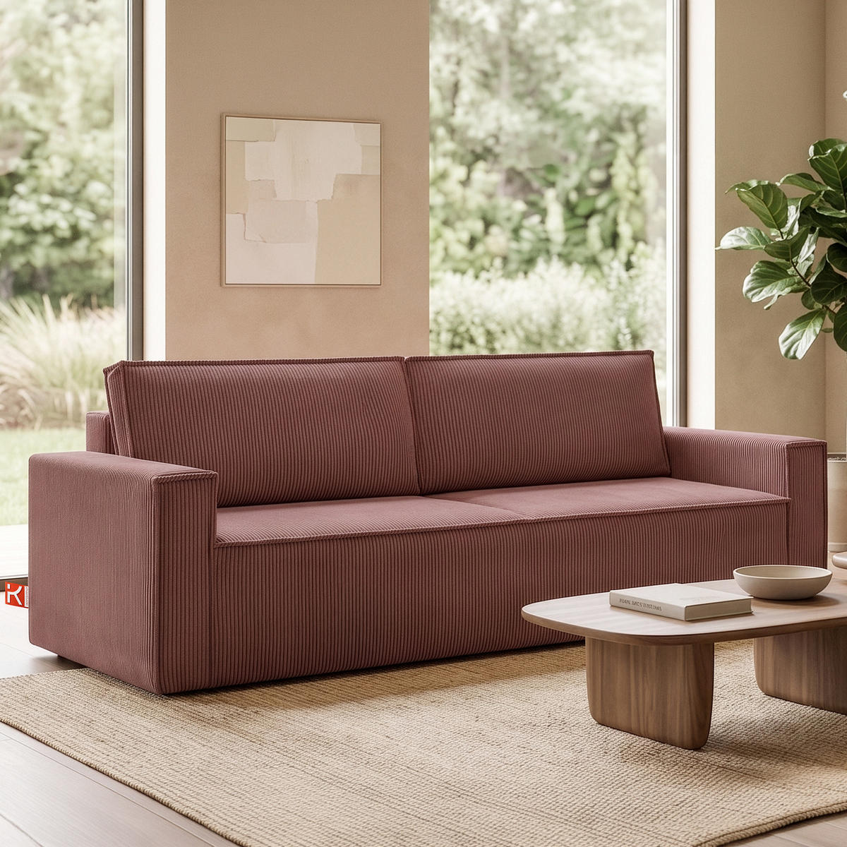 SCHLAFSOFA NAPI in Pet Friendly Cord-Stoff, rosa - Pink/Schwarz, Textil (228/89/101cm) - KONSIMO®