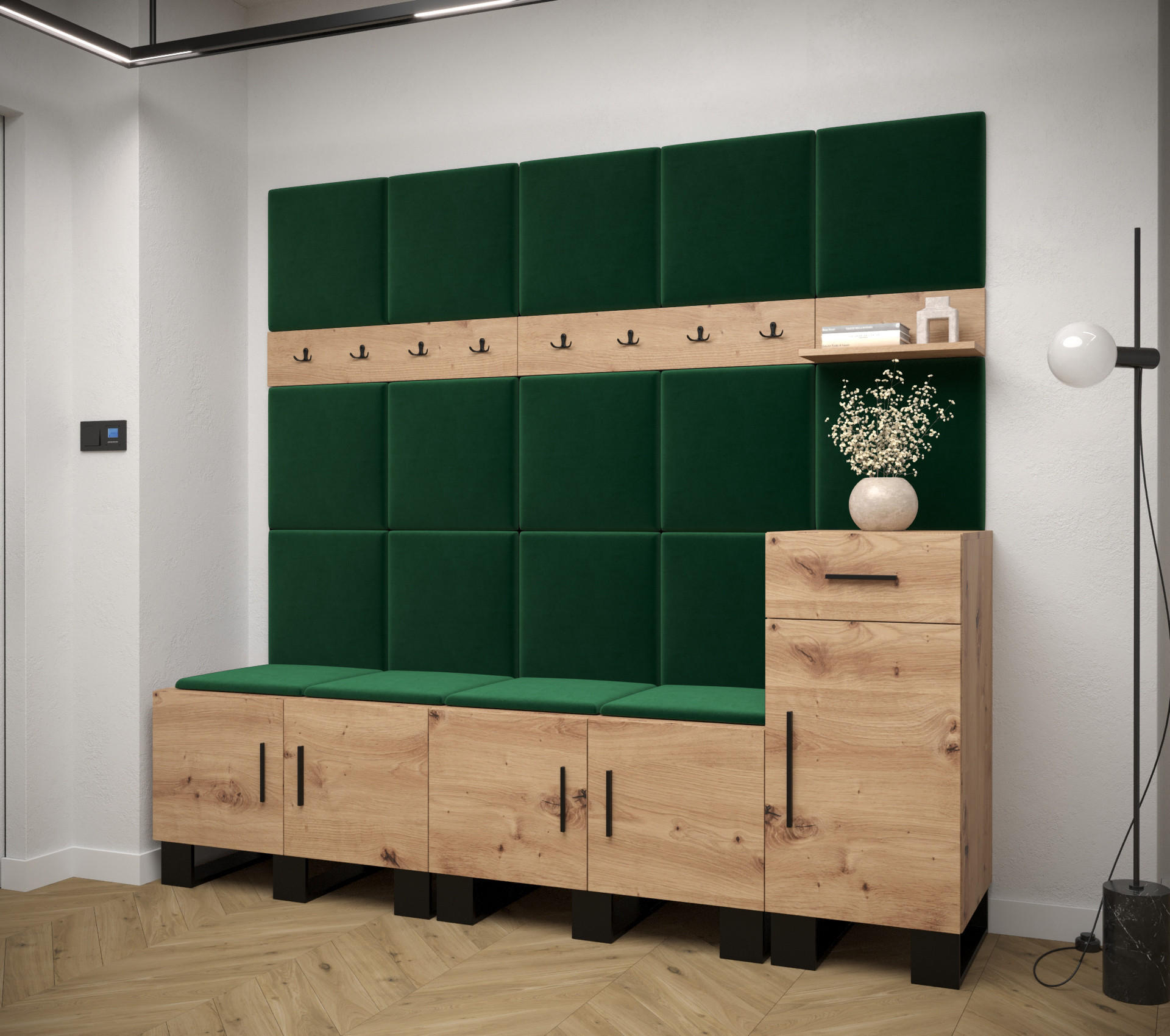 GARDEROBEN-SET 196/210/45,6 - Waldgrün/Schwarz, Holz/Kunststoff (210/196/45.6cm) - Abiks Möbel