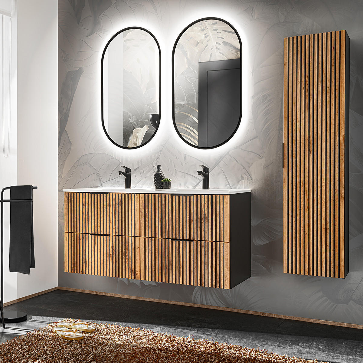 WASCHTISCHUNTERSCHRANK 120.4cm Gaia Holz in Eichenoptik und Schwarz - Schwarz, Holzwerkstoff (120.4/57/46cm) - Petits-meubles