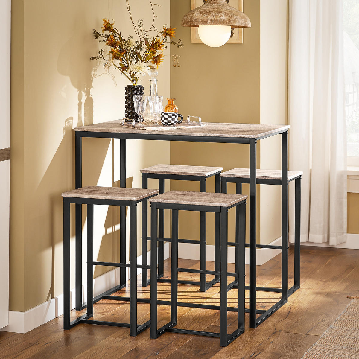 BARTISCH + 2 x BARHOCKER - Naturfarben, Holzwerkstoff (100/96/60cm) - SoBuy