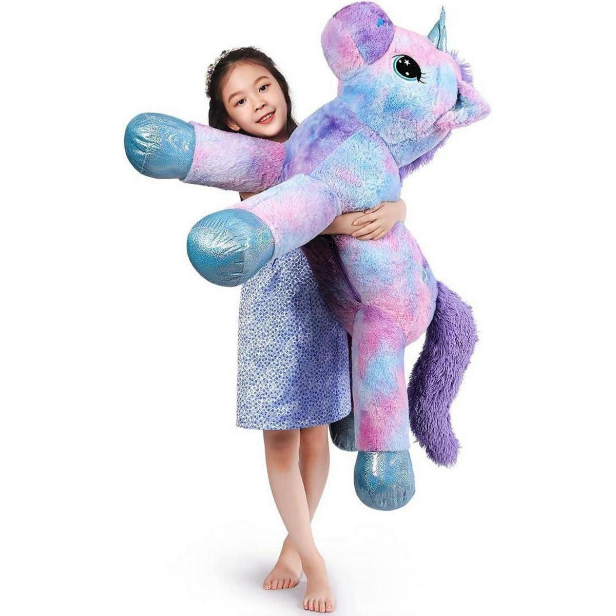PLÜSCHTIER Einhorn 110 cm Blau - Multicolor, Textil (16/19.1cm)