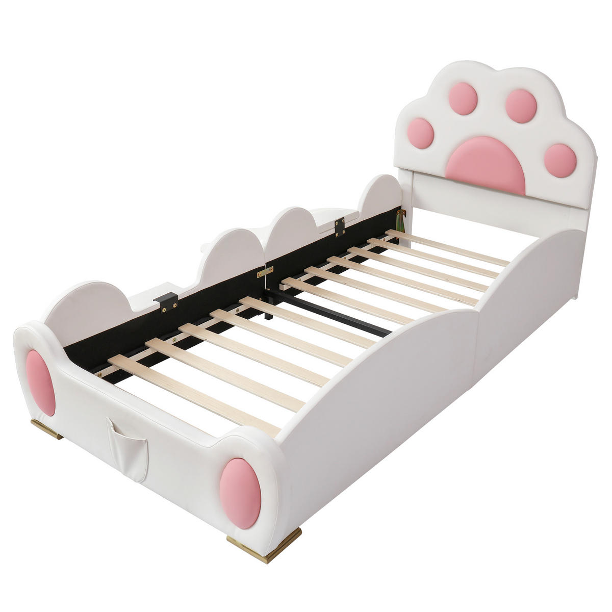 KINDERBETT 90/200 cm weiß und rosa aus PU mit Rutsche und Leiter - Weiß, Kunststoff (90/200cm) - OKWISH