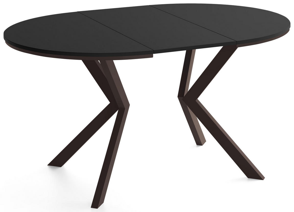 ESSTISCH Valio Neo rund oval ausziehbar verlängerbar mit braunen Metallbeinen, Schwarz 100-140/100/76 cm - Schwarz/Braun, Holzwerkstoff/Metall (100/140/76cm) - WFL GROUP