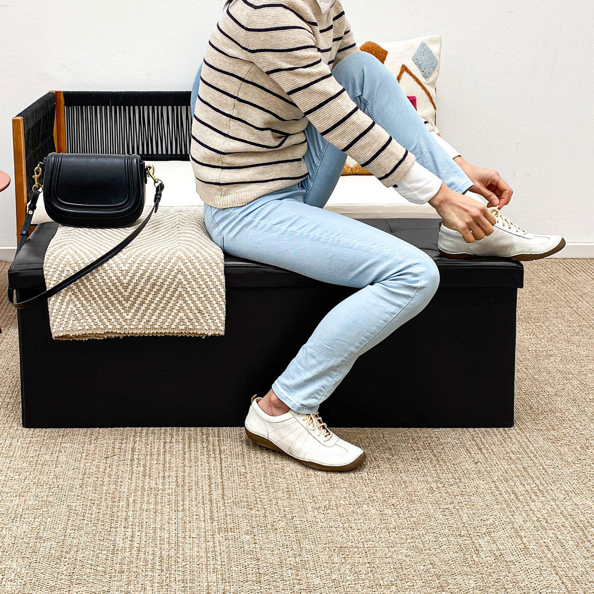 SITZBANK mit Stauraum, 110 cm, 120 Liter, Schwarz - Schwarz, Kunststoff (38/38/110cm) - Dunedesign