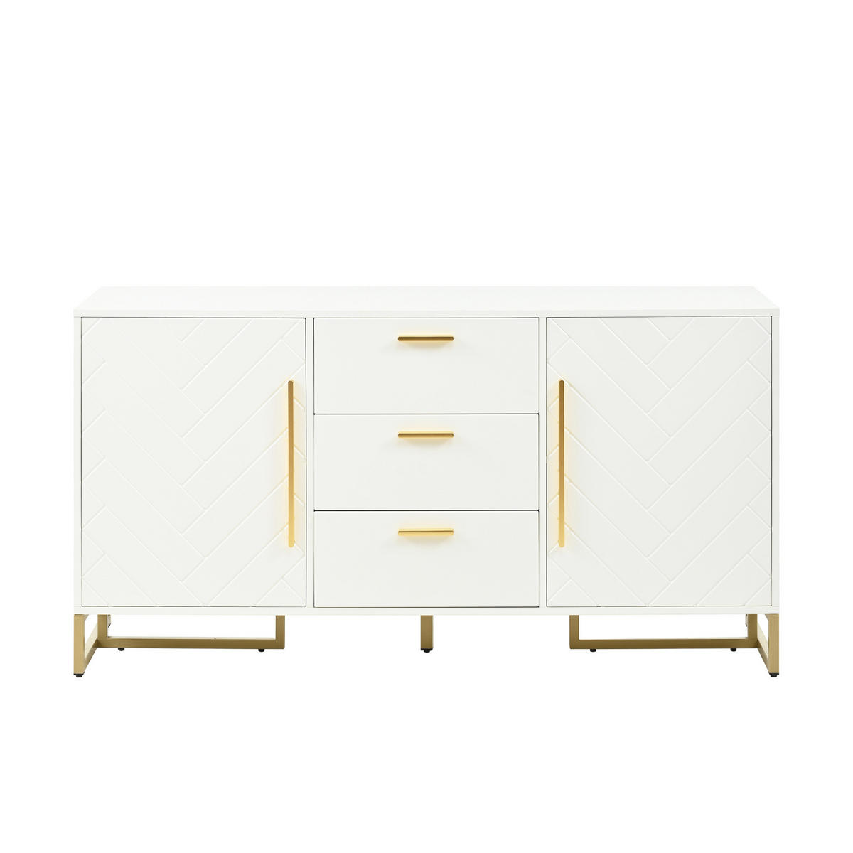 SIDEBOARD mit 2 Türen und 3 Schubladen in Weiß – modernes Design mit Fischgrätenmuster - Weiß, Holzwerkstoff (145/75/40cm) - BEAOK