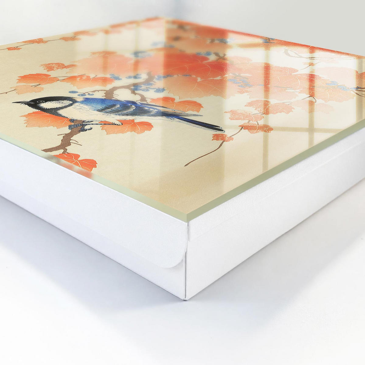 SCHLÜSSELBOX Weiß 30x30 cm – Türöffnung nach rechts - Vogel und Blätter - Orange, Metall (30/30/5cm) - TULUP