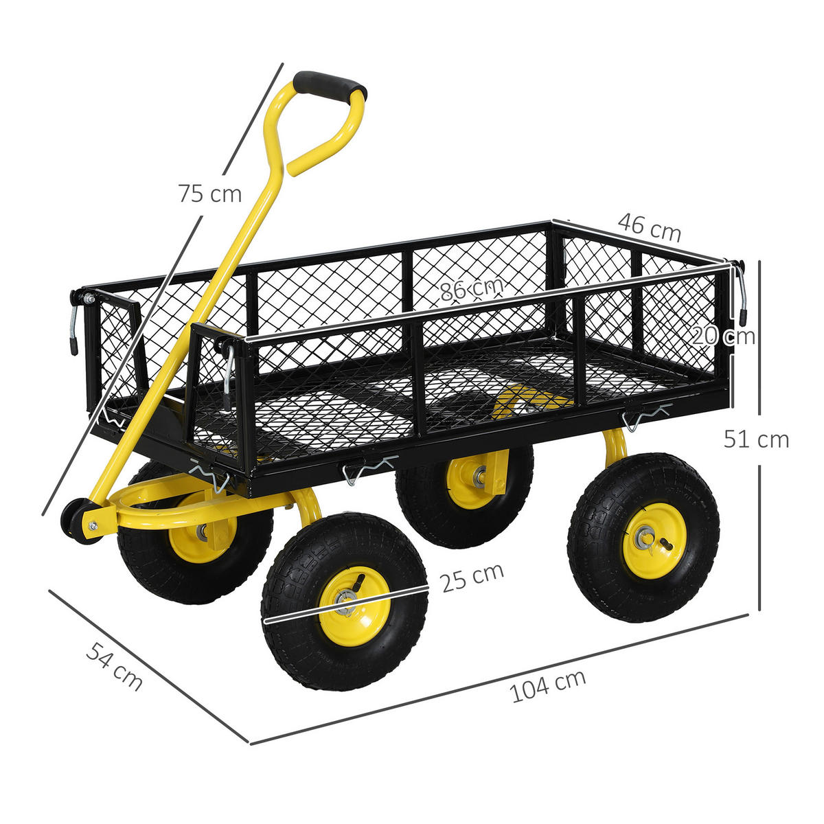 TRANSPORTWAGEN DE-17587 abnehmbare Seitenwände, 200 kg Schwarz - Schwarz, Metall (54/51/104cm) - ComfortXL