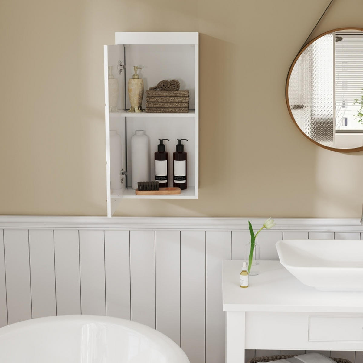 HÄNGESCHRANK 37.2x24.5x76.8 cm Weiß mit 2 Regalen & quadratischem Griff - Weiß, Holzwerkstoff (37.2/76.8/24.5cm) - Modfu