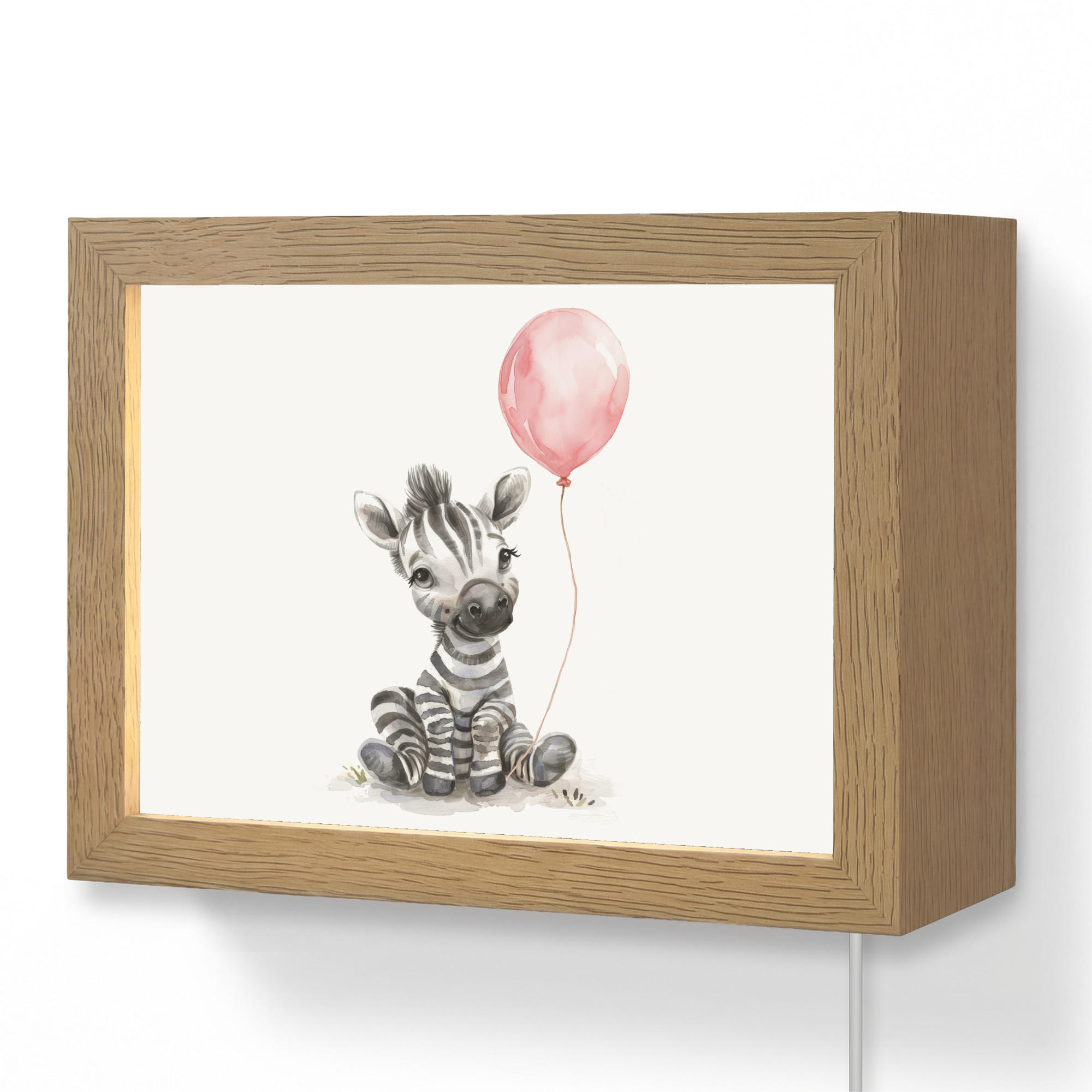 OnlyWow NÁSTĚNNÁ LAMPA Zebra - Dítě - Zvířata - Růžový balónek 20x15 cm