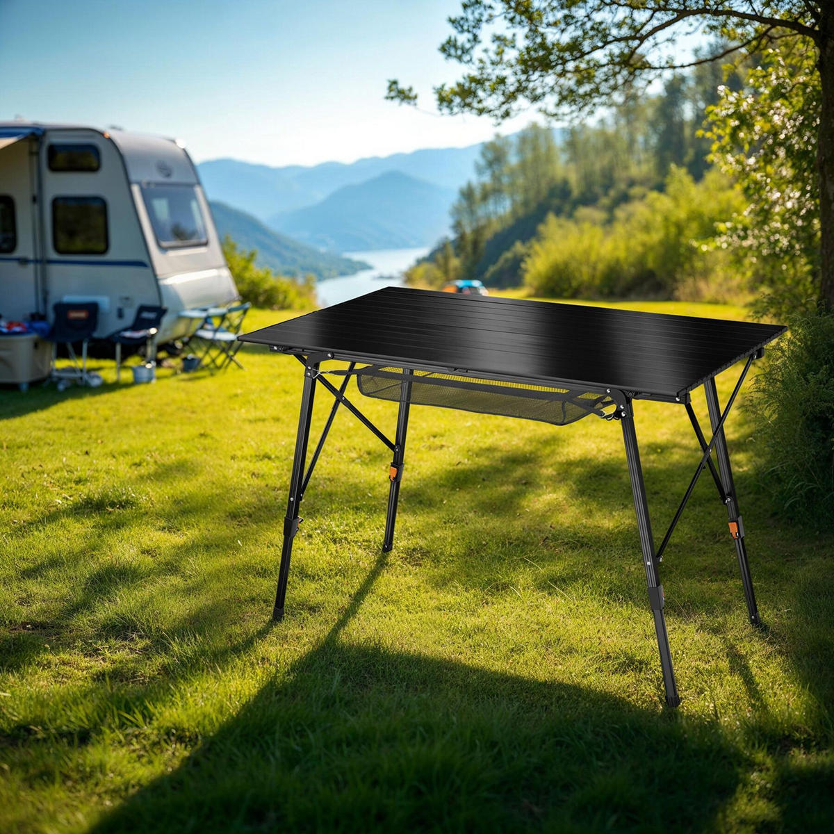 CAMPINGTISCH aus Aluminium Bastian, 120 x 70,5 x 58 – 79 cm, schwarz - Schwarz, Metall (120/70.5/79cm) - tectake