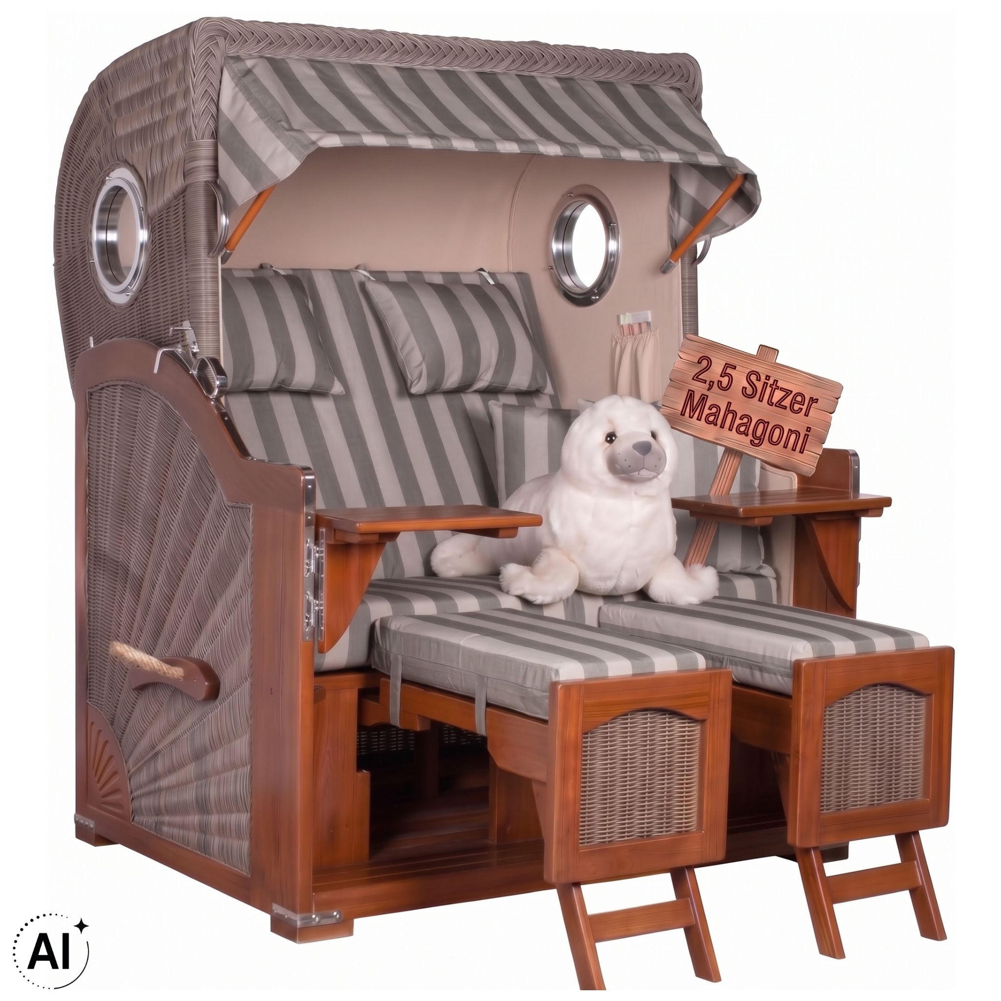 STRANDKORB XXL Düne Grande 2,5 Sitzer - Braun/Grau, Metall (142/170/95cm) - Mr. Deko