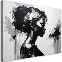 WANDBILD, Schwarz-weißes Frauenporträt mit Blumenfrisur - Schwarz, Textil (120/80cm) - Feeby