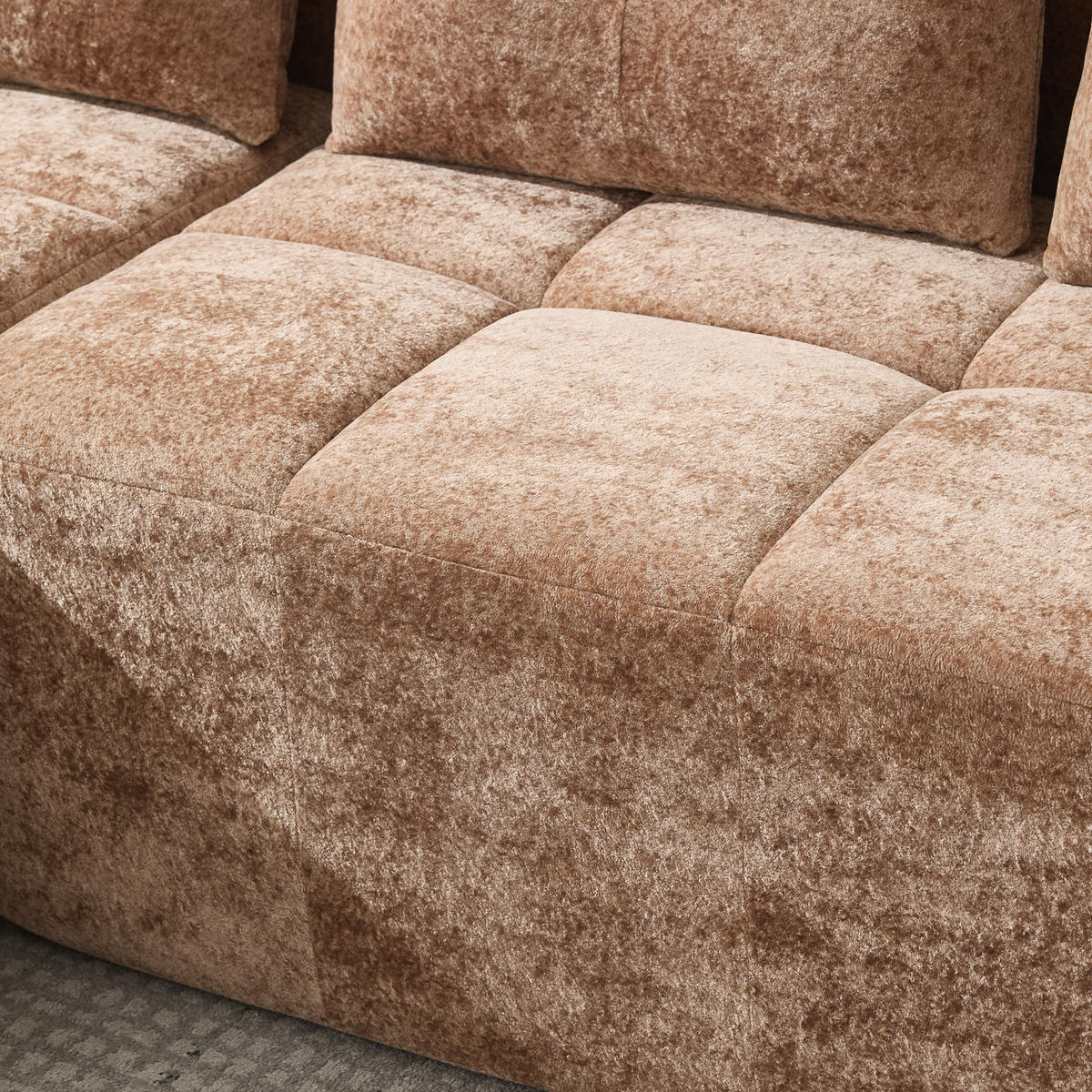 ECKSOFA chenille L-form mit getränkehaltern & 3 kissen - Braun, Textil (258/163cm) - Urban Meuble