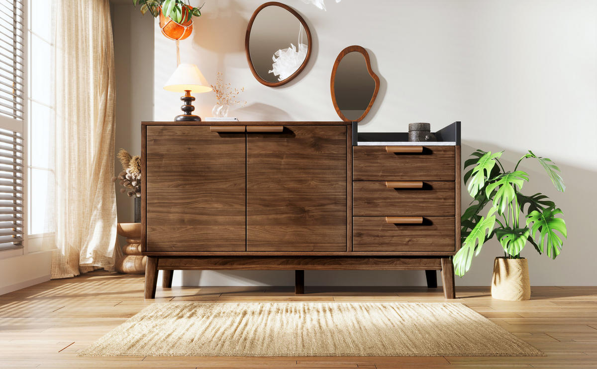 SIDEBOARD in Walnussoptik mit 2 Türen und 3 Schubladen - Braun, Holzwerkstoff (120/77/40cm) - Urban Meuble