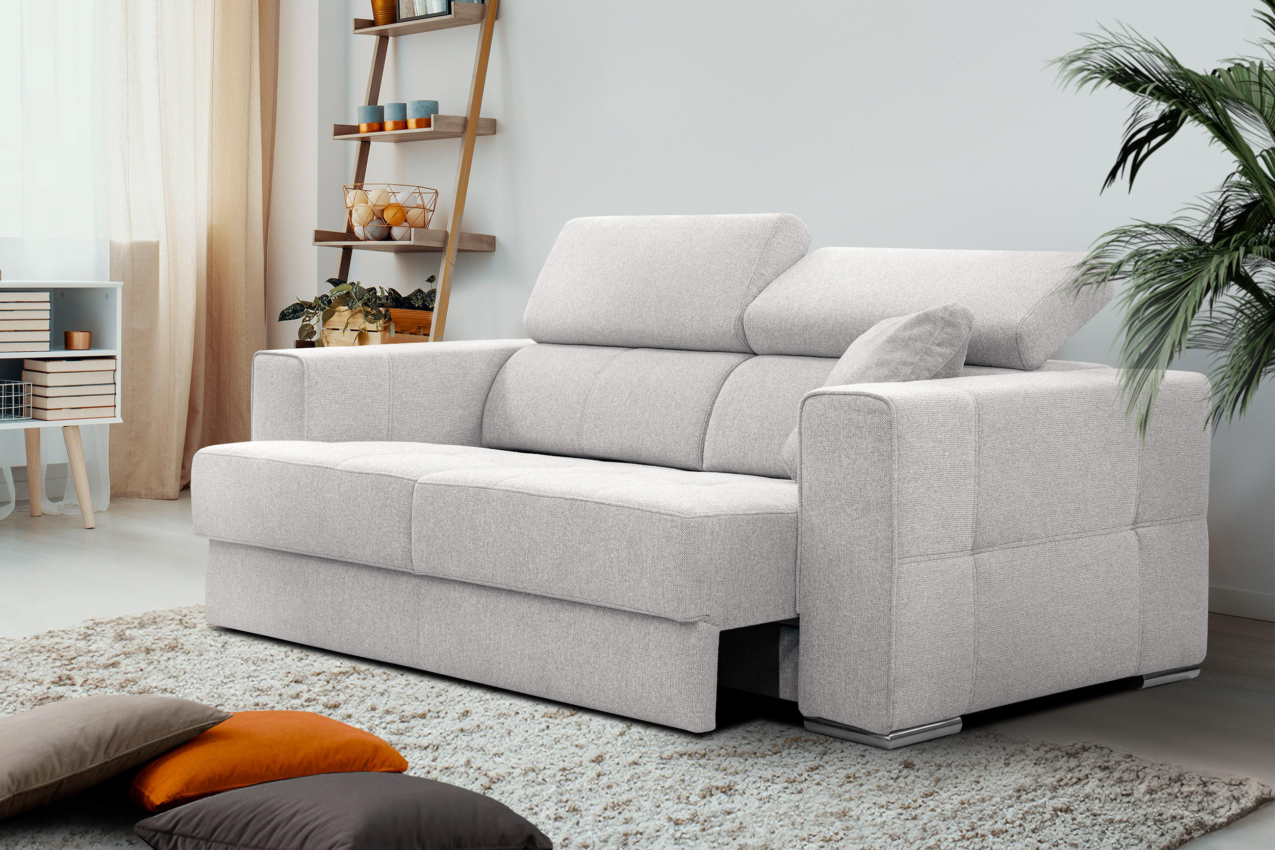 SOFA QUARTZ 3-Sitzer mit Ausziehsitz, creme - Creme, Holzwerkstoff/Textil (202/80/102cm) - Courtois Laville