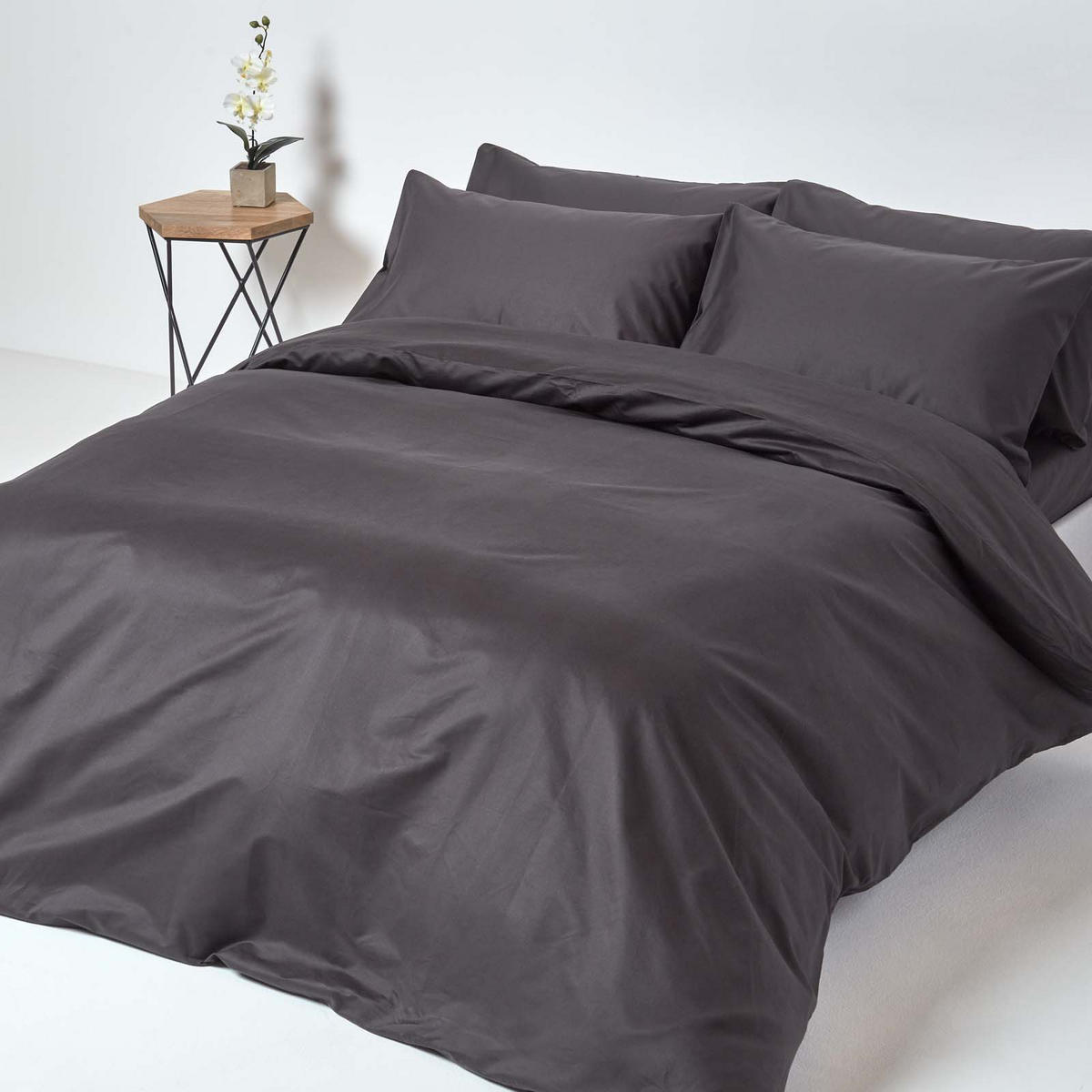 BETTLAKEN ohne Gummizug, Ägyptische Baumwolle, Fadendichte 1000 - Anthrazit, Textil (178/255cm) - Homescapes