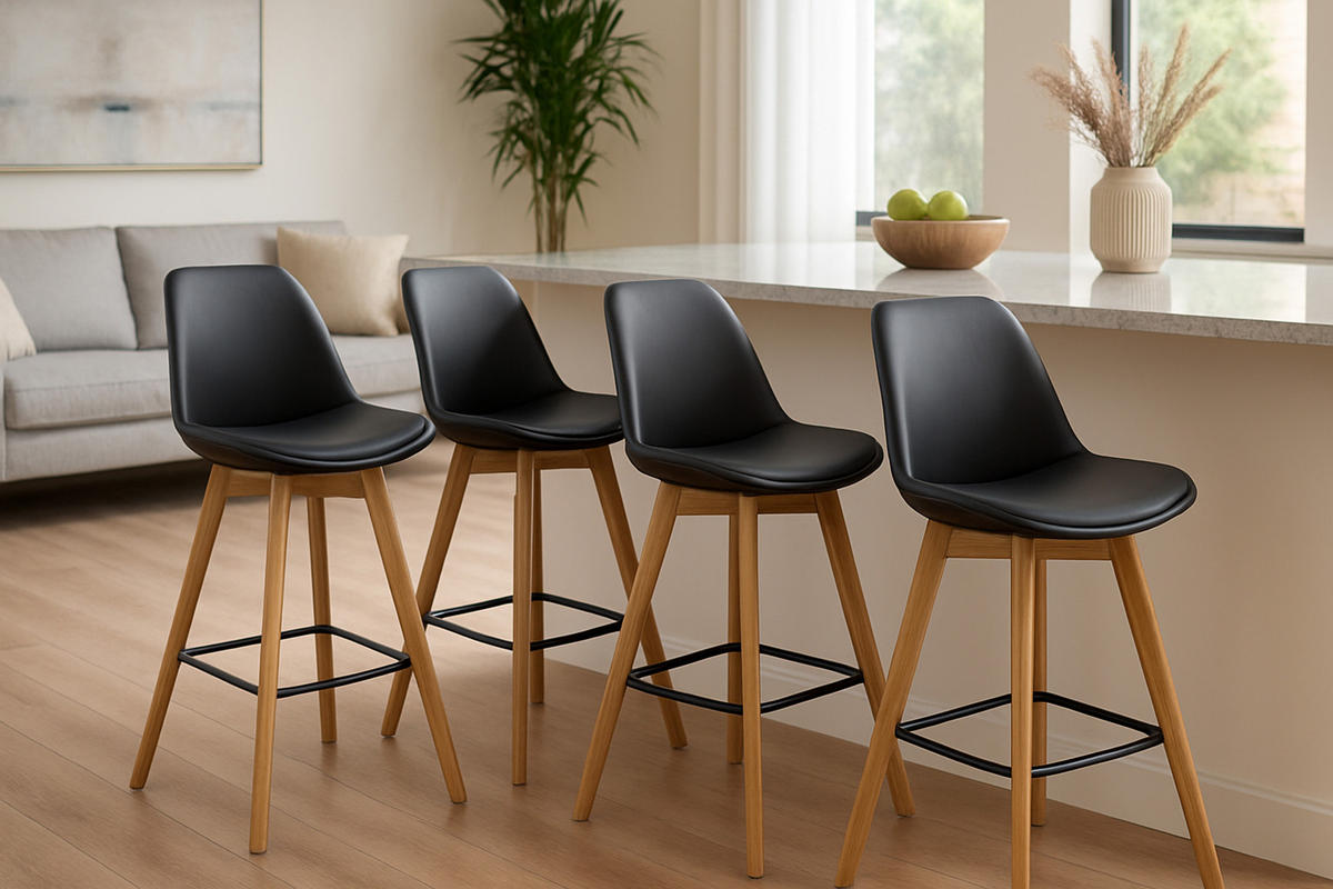 BARHOCKER 2er Set Meta Kunstleder natura schwarz - Schwarz, Holz/Kunststoff (48/112/56cm) - TPFLiving