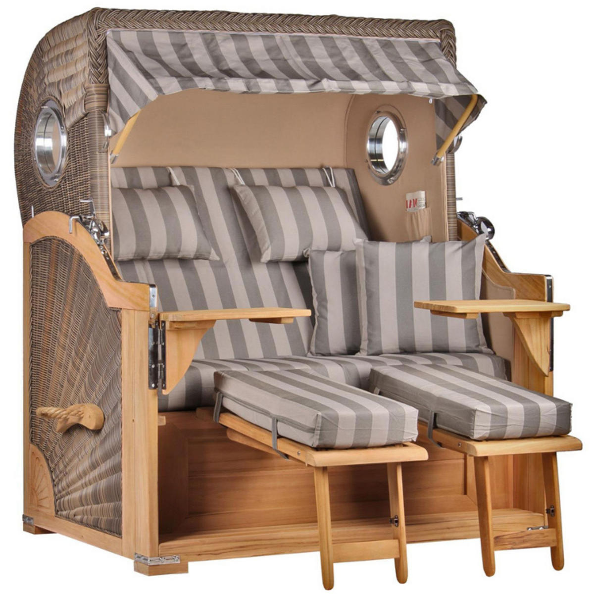 STRANDKORB Baltikum Teak 2,5 Sitzer - Braun/Grau, Holz/Metall (142/170/95cm) - Mr. Deko