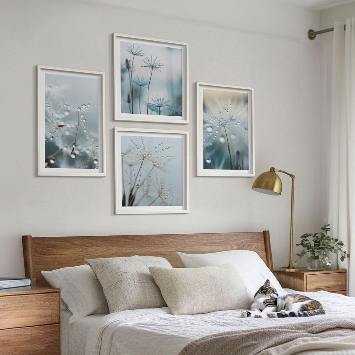 BILDER SET 4er Set - 50x50 cm & 40x60 cm Weißer Rahmen - Tautropfen auf Löwenzahn - Weiß, Kunststoff (50/50cm) - TULUP