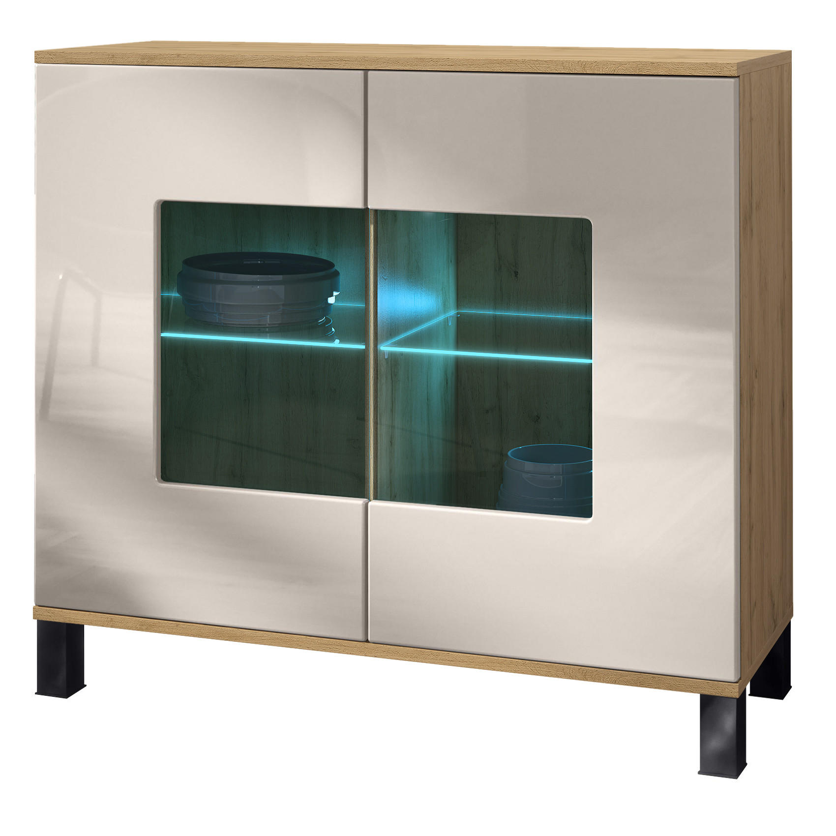 KOMMODE Grömitz Sandgrau Hochglanz - Sandfarben, Holzwerkstoff (92.5/84.5/35cm) - Vladon