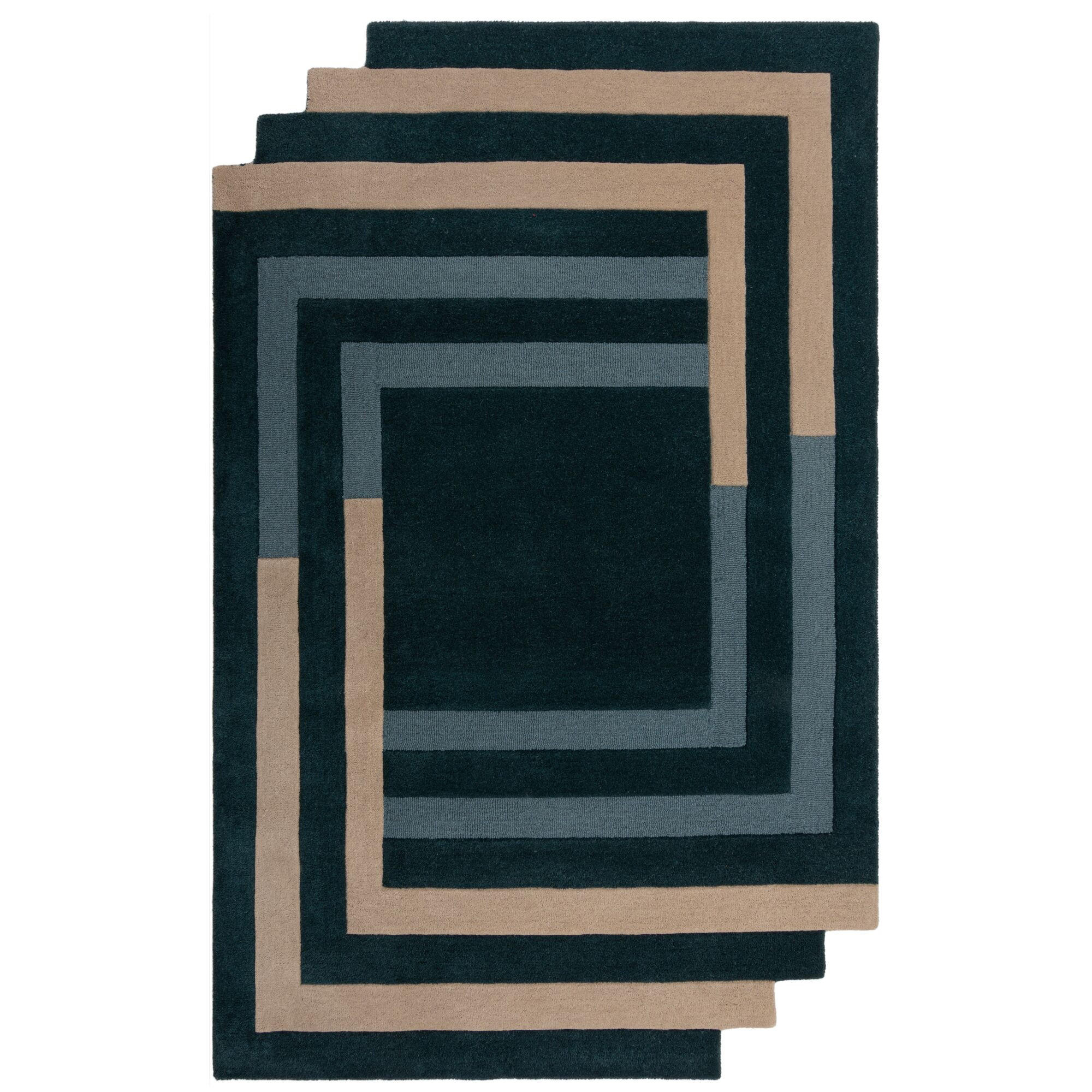 WOLLTEPPICH Labyrinth Muster, Geometrisch, Wohnzimmer Türkis-Beige Shaped 120x180 - Grün, Textil (120/180cm) - KADIMA DESIGN
