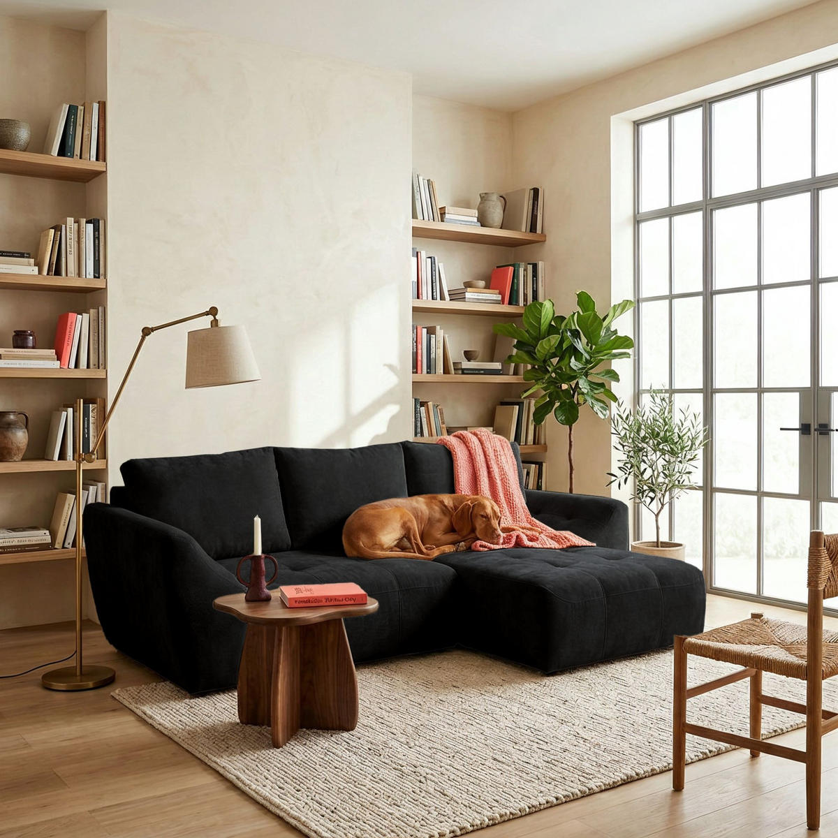ECKSOFA NICE L Rechts mit Schlaffunktion 137x204 Chenille Anthrazit - Anthrazit/Schwarz, Holz/Textil (165/260cm) - Muffo