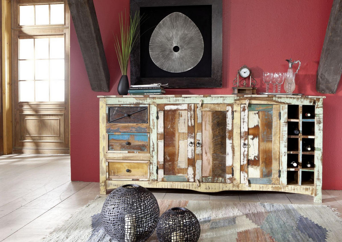 SIDEBOARD Altholz 193x45x90 mehrfarbig lackiert NATURE OF SPIRIT #15 - Multicolor, Holz (193/90/45cm) - Massivmoebel24