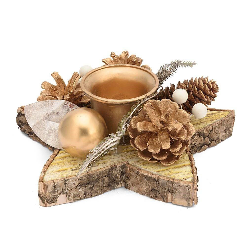 WEIHNACHTSDEKORATION Gold 17/17/9 cm U30666105B80 - Goldfarben, Holz (17/9/17cm) - Rituali Domestici 