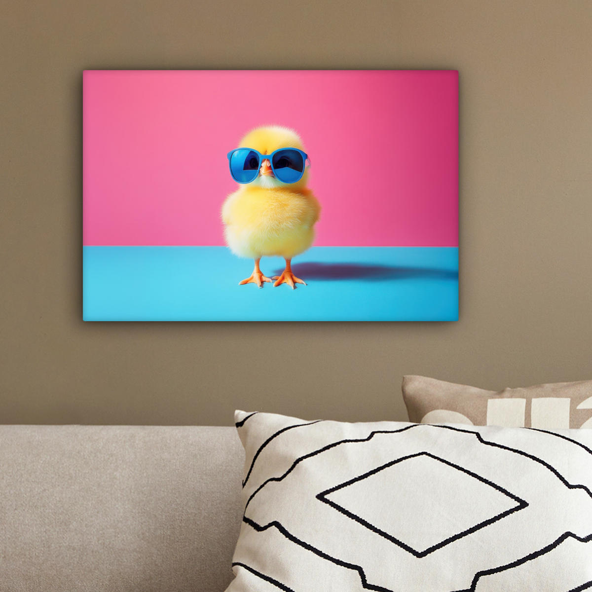 LEINWANDBILD Chick - Sonnenbrille - Blau Deko Schlafzimmer 30x20 cm - Pink/Gelb, Textil (30/20cm) - MuchoWow