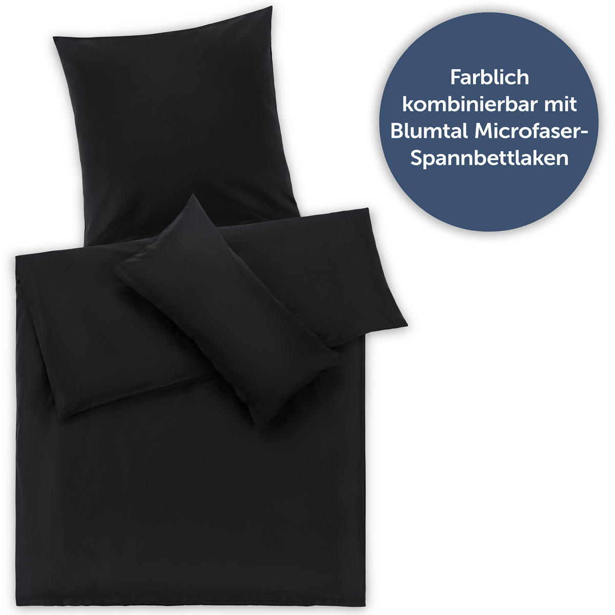 BETTWÄSCHE 3-teilig, 240/220 cm & 2x 40/80 cm, Schwarz - Schwarz, Textil (240/220cm) - Blumtal
