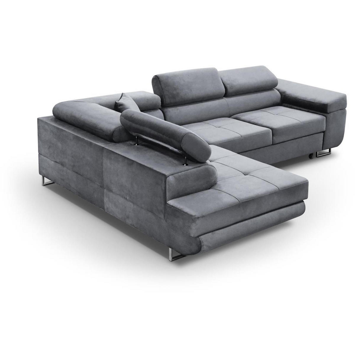 ECKSCHLAFSOFA Vild verstellbaren Kopfstützen, Hellgrau, links - Chromfarben/Hellgrau, Textil (275/203cm) - Beautysofa