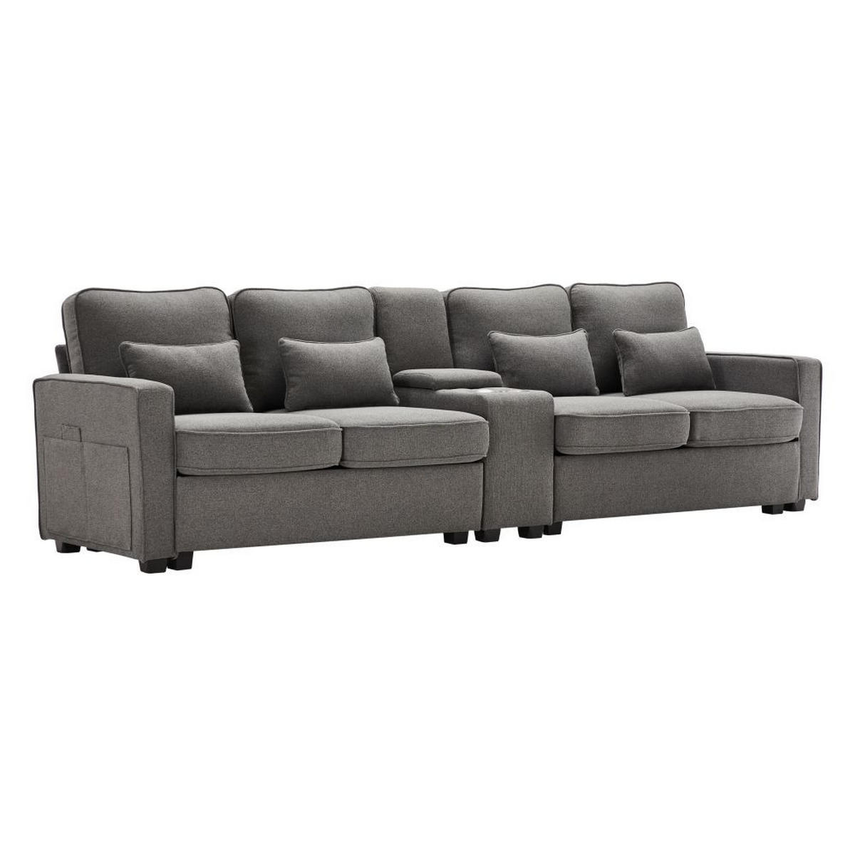 VIERSITZER-SOFA in Dunkelgrau Leinen mit Konsole - Dunkelgrau, Textil (83/88/290cm) - KOMHTOM