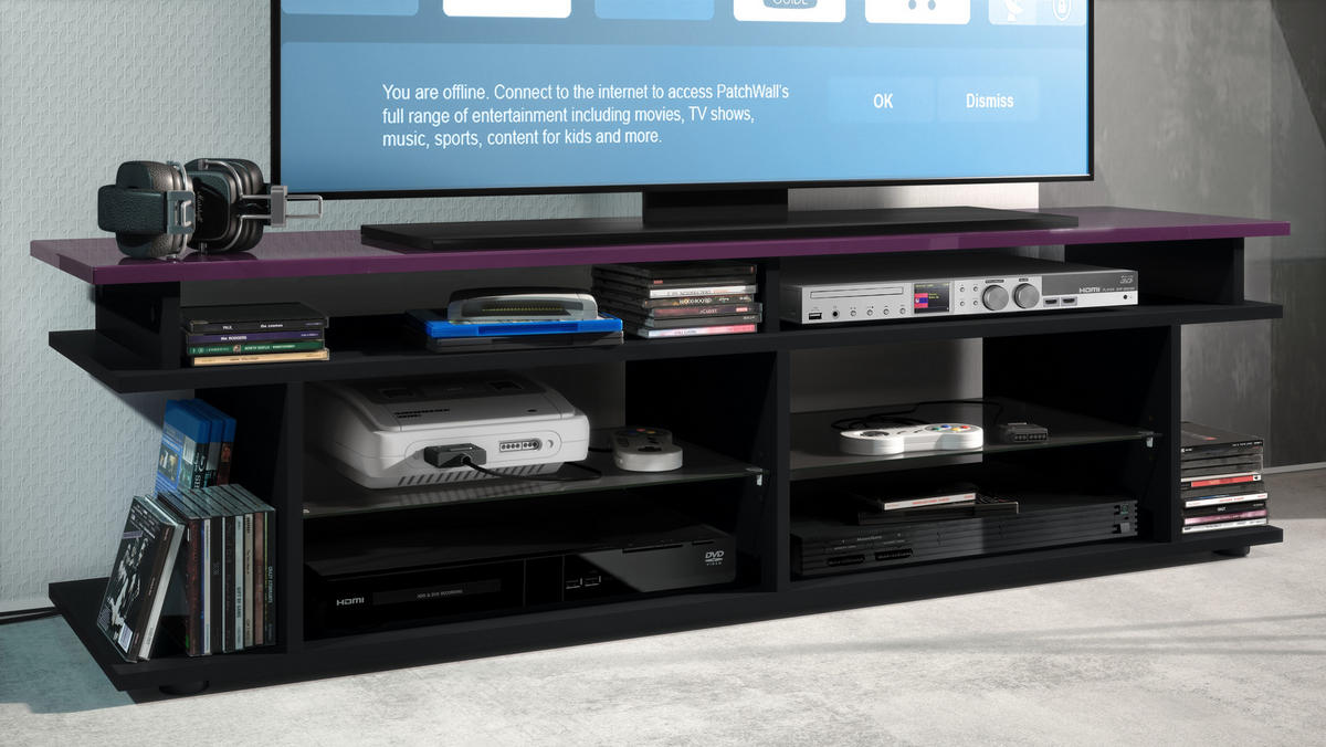 LOWBOARD Movie Platte des TV-Aufsatzes in Brombeer Hochglanz - Brombeere, Holzwerkstoff (138.5/39/37.5cm) - Vladon