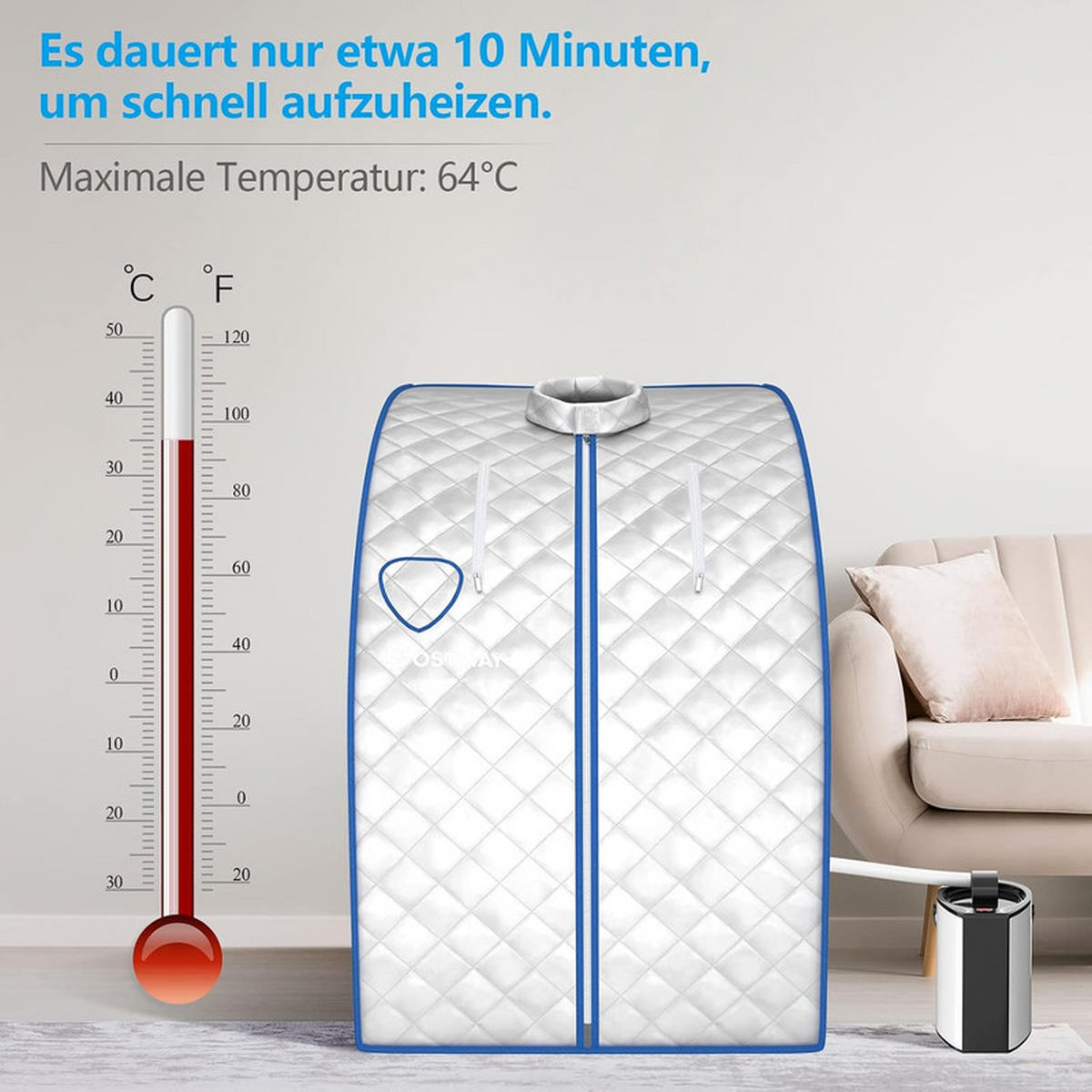 MINI-DAMPFSAUNA mit Zerstäubungsfunktion silber - Silberfarben, Kunststoff (87/101/78cm) - COSTWAY