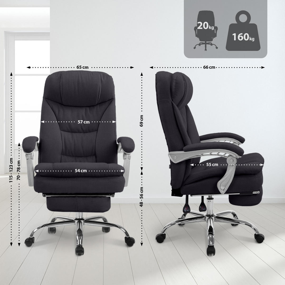 CHEFSESSEL Stoff Schwarz - Chromfarben/Schwarz, Textil/Metall (65/115/66cm) - CLP