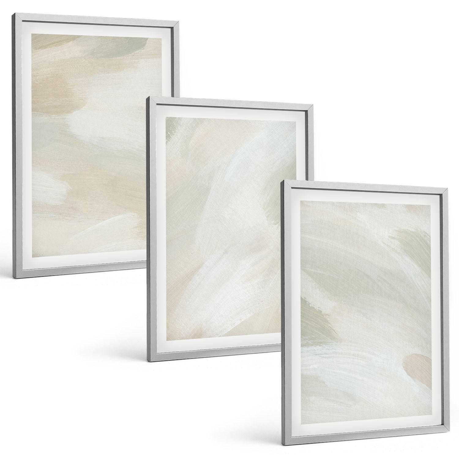 BILDER SET 3er Set - 40x60 cm Silberner Rahmen - Leuchtende Farben, abstrakter Boho-Stil - Silberfarben, Kunststoff (40/60cm) - TULUP