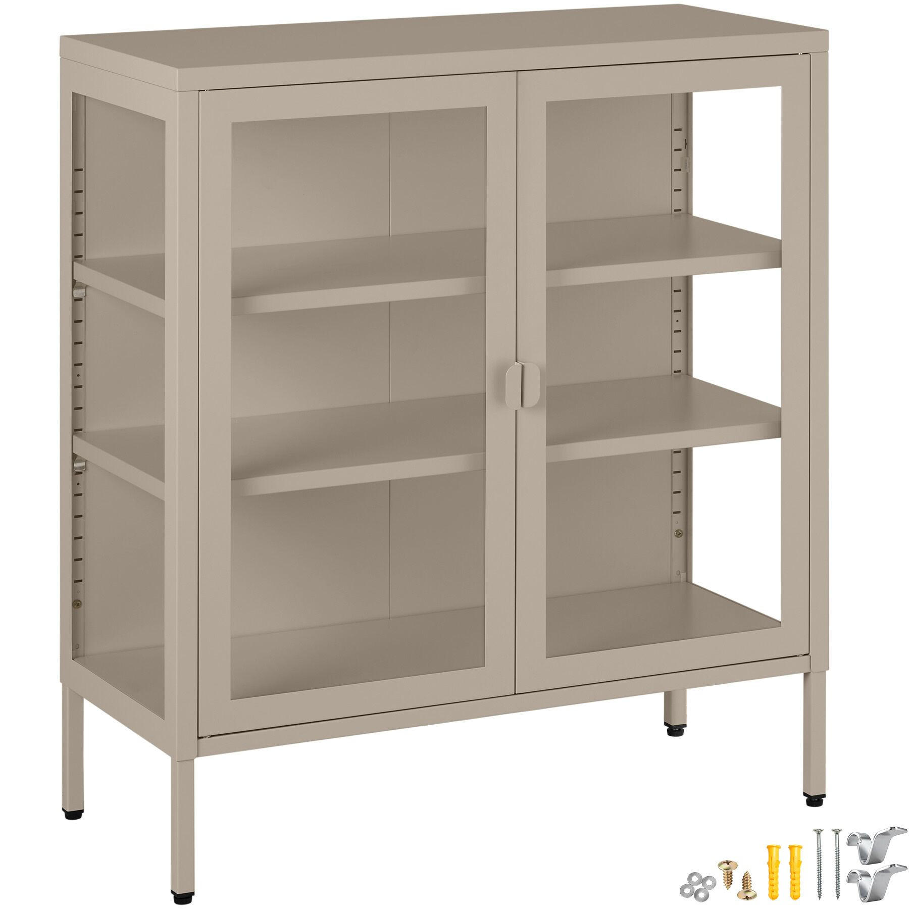 METALLVITRINE Baker, Kippschutz, höhenverstellbare Füße, taupe - Taupe, Metall (80/90.5/37cm) - tectake