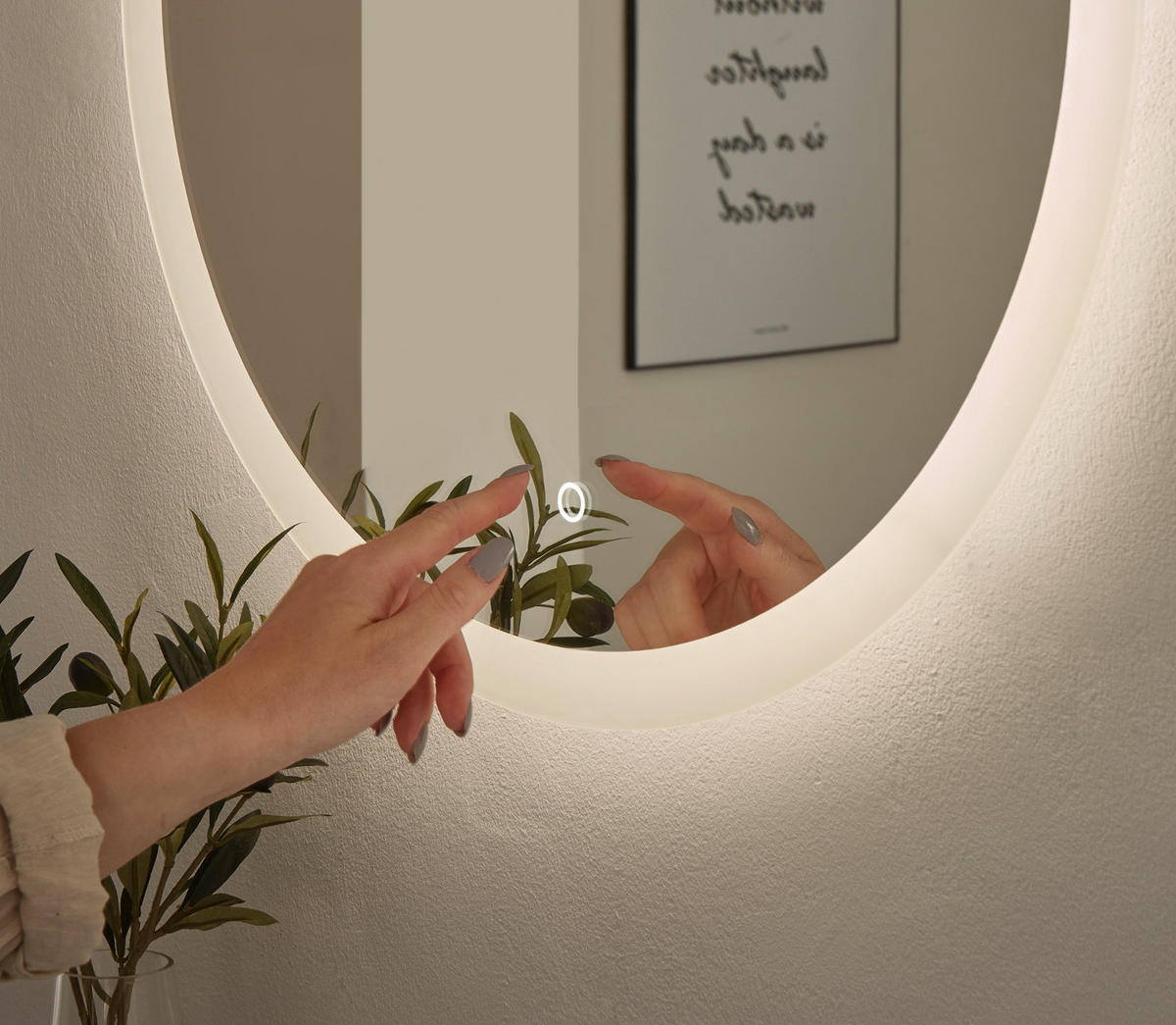 BADSPIEGEL mit LED Beleuchtung und Touchschalter, rund Ø 60 cm - Weiß, Glas (60/60/3cm) - Furn.Design