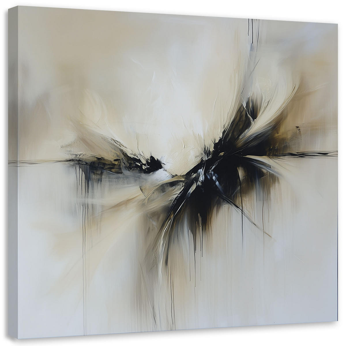 LEINWANDBILD Abstrakte beige-schwarze Farbeffekt 60x60cm - Beige, Textil (60/60cm) - Feeby