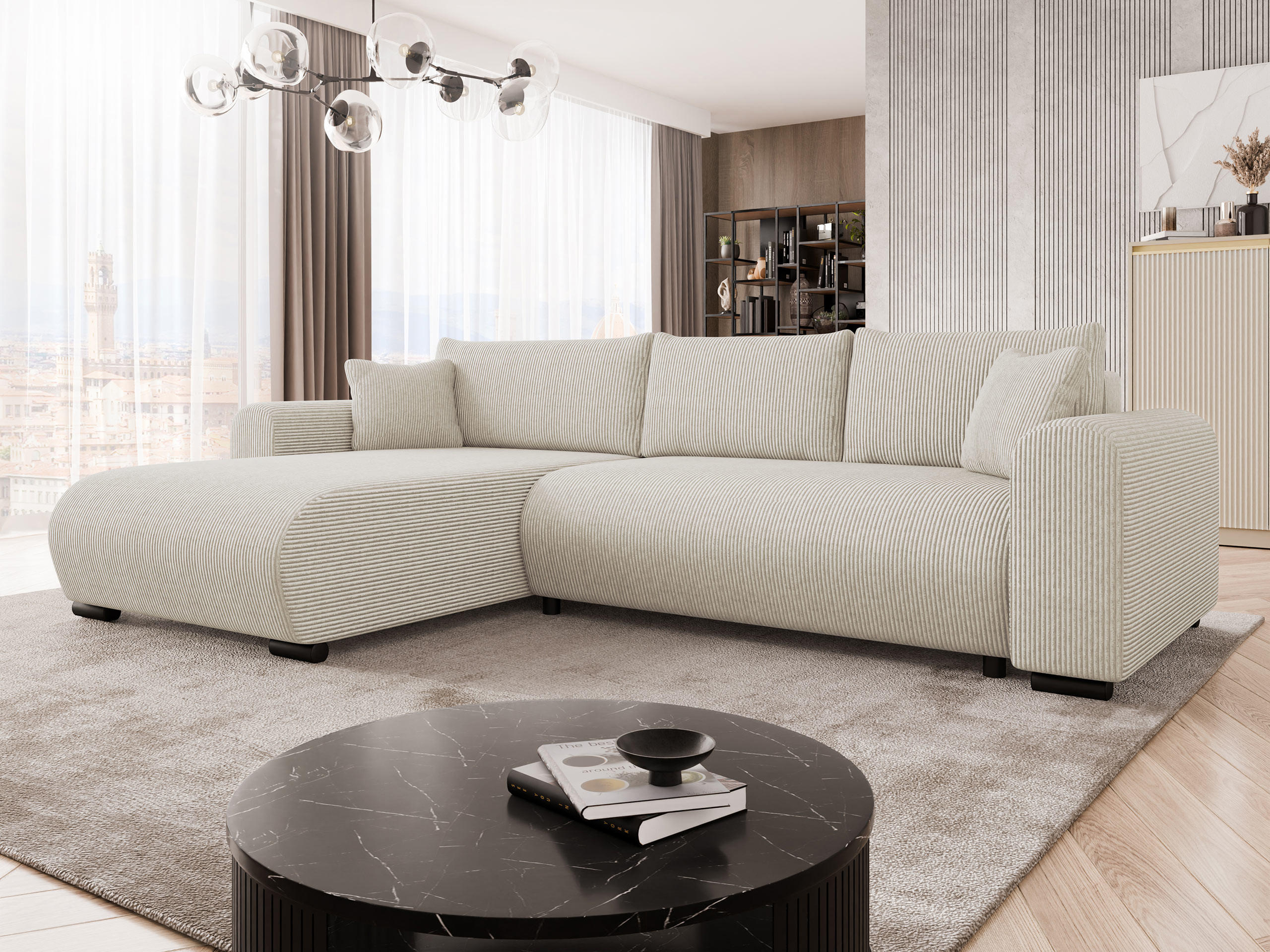 ECKSOFA Merkos Cord - Schwarz/Naturfarben, Holz/Textil (285/188cm) - MIRJAN24
