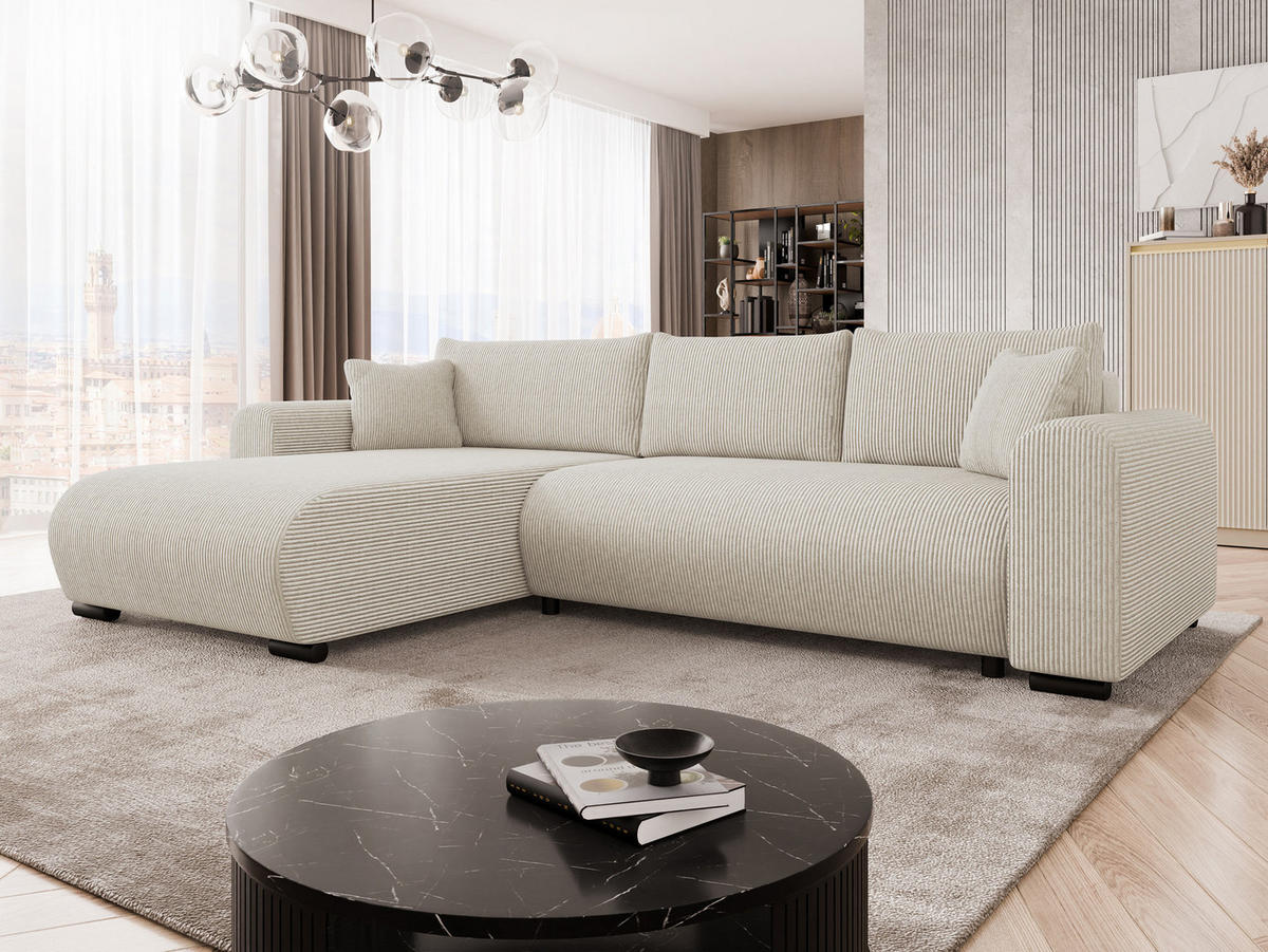 ECKSOFA Merkos Cord - Schwarz/Naturfarben, Holz/Textil (285/188cm) - MIRJAN24