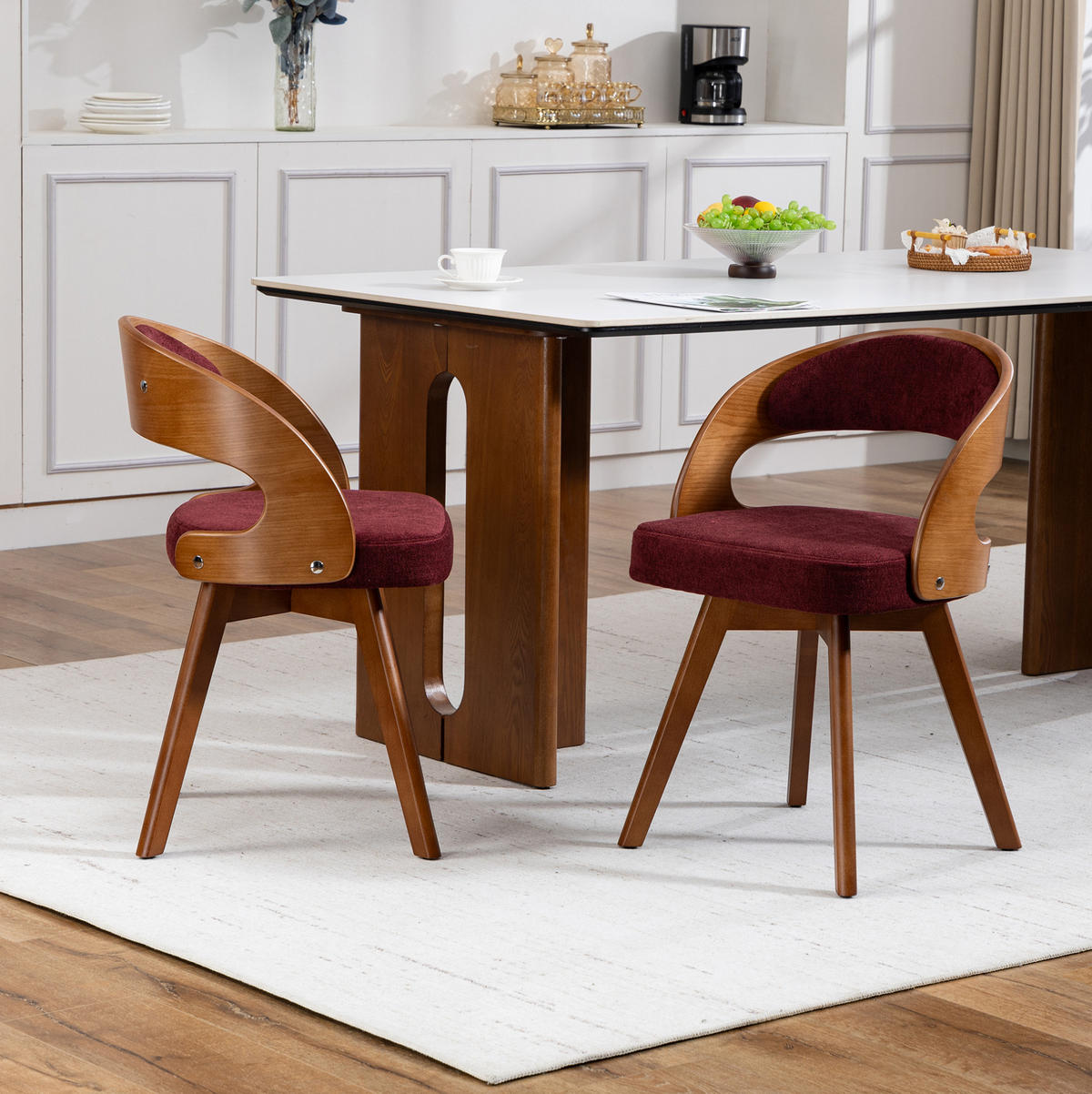 ESSZIMMERSTUHL 2er-Set drehbar ca. 44 x 41 x 75 cm Linen Wine Red - Rot, Holz (44/72/41cm) - Meubliv