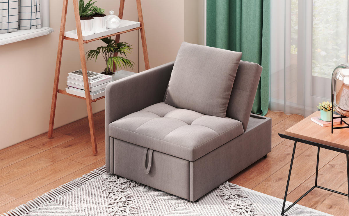SCHLAFSOFA 3in1 Leinen - Grau, Textil (177/65/68cm)