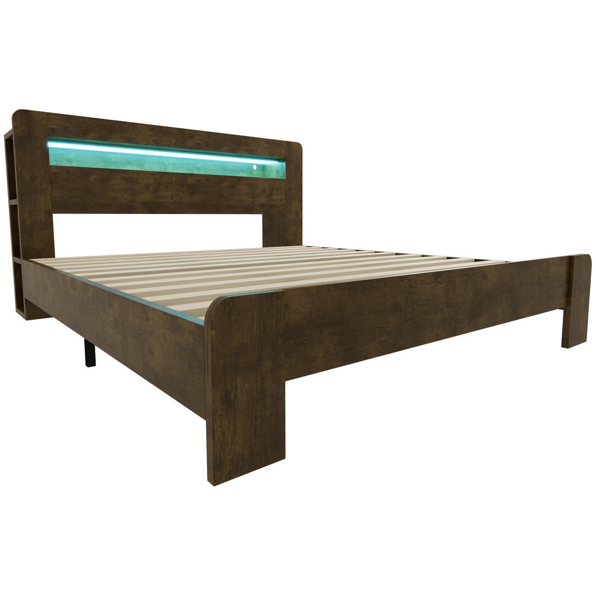 POLSTERBETT 180/200 cm Holzfarbe mit LED-Beleuchtung und integrierte Steckdosen - Eichefarben, Holz (180/200cm) - Oxeza